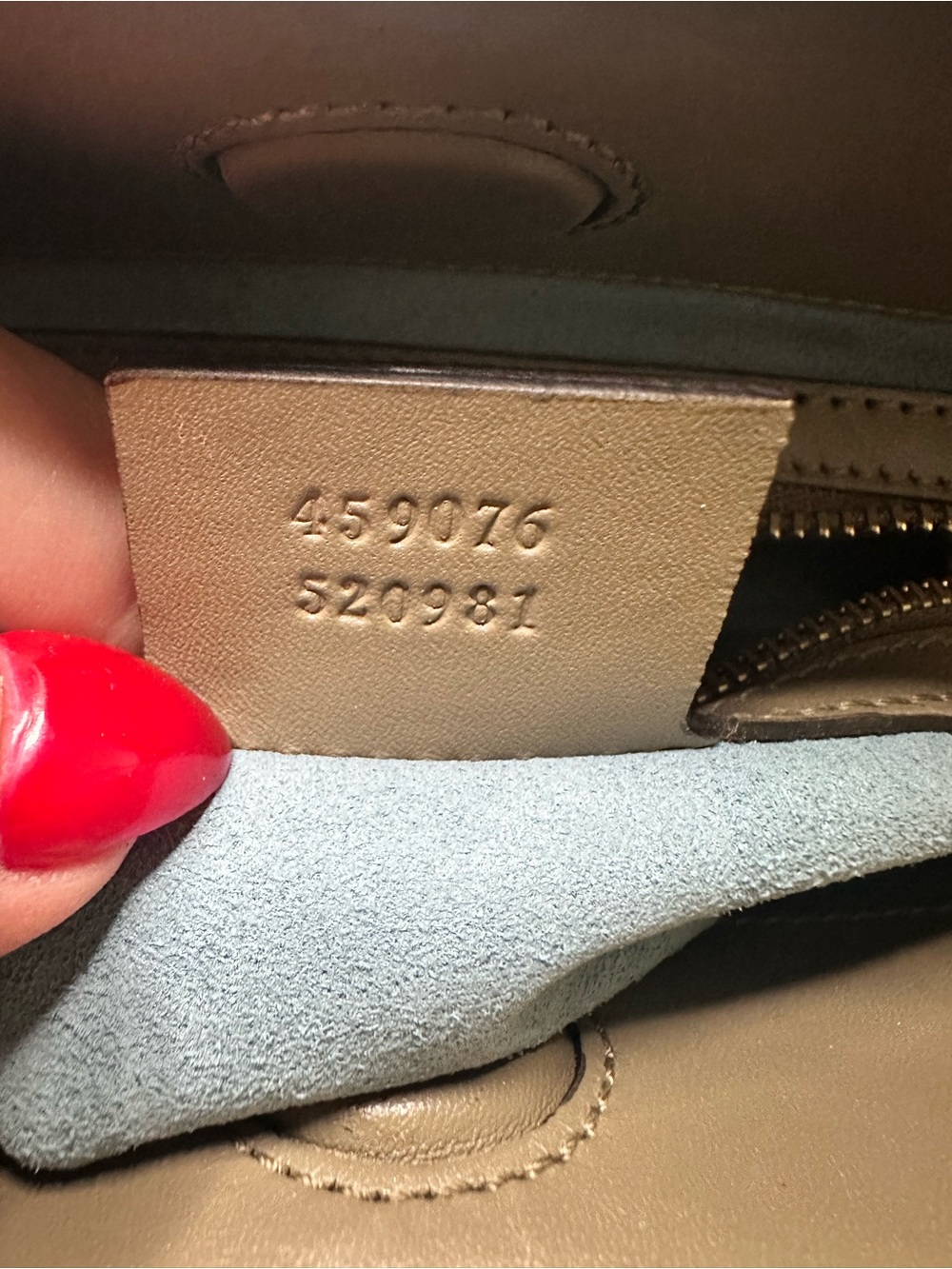 Gucci Taupe Leather Bamboo-Handle Satchel with Navy & Red Strap - Picture 10 of 16